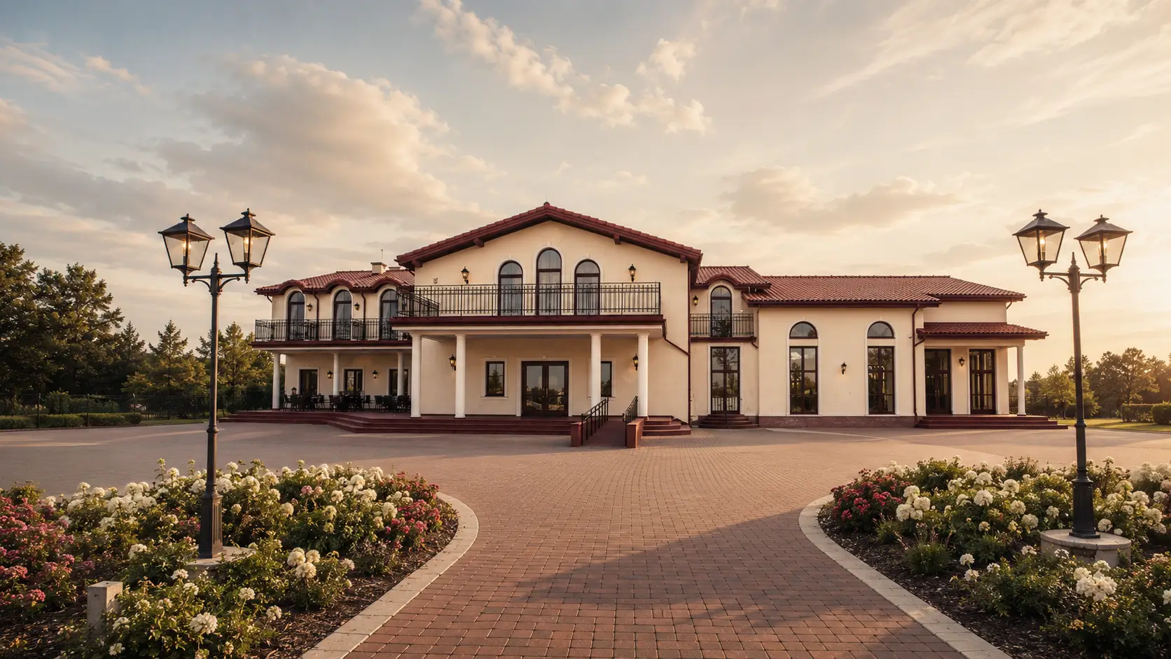Różany Dwór hotel and restaurant surrounded by its rose garden