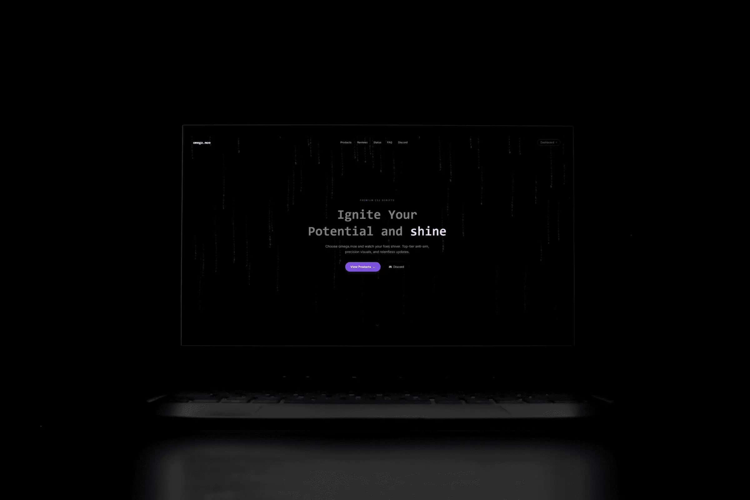 omega.moe homepage displayed on a laptop screen